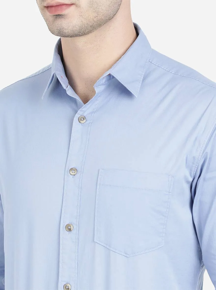 Light Blue Solid Slim Fit Semi Casual Shirt | Greenfibre