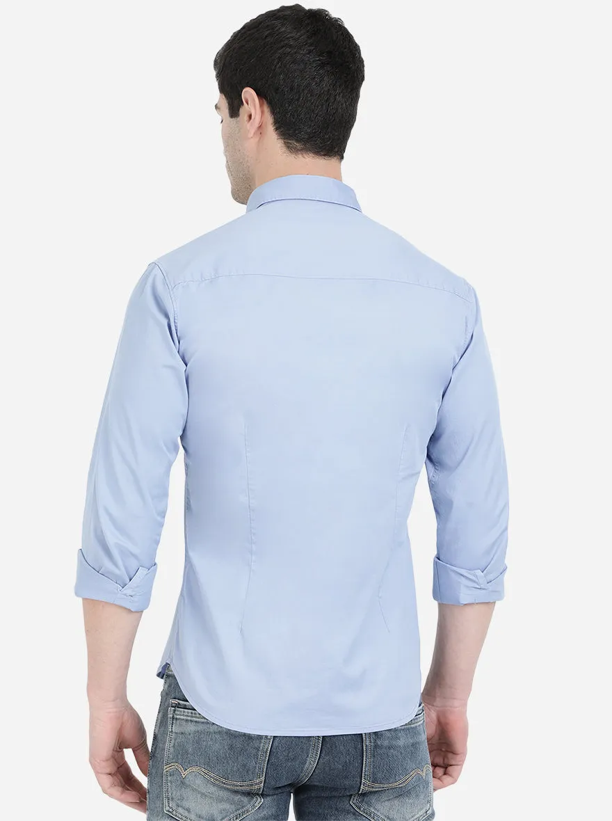 Light Blue Solid Slim Fit Semi Casual Shirt | Greenfibre