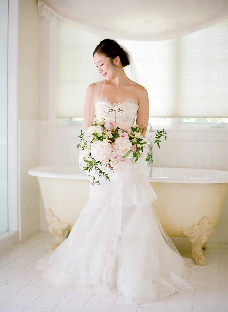 Long Tiered Lace Mermaid Strapless Vintage Charming Wedding Dresses, AB1084