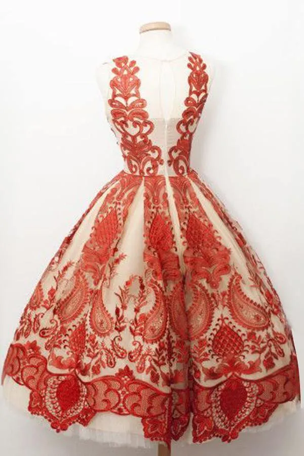 Luxious Square Knee-Length A-line Homecoming Dress With Red Lace TR0114