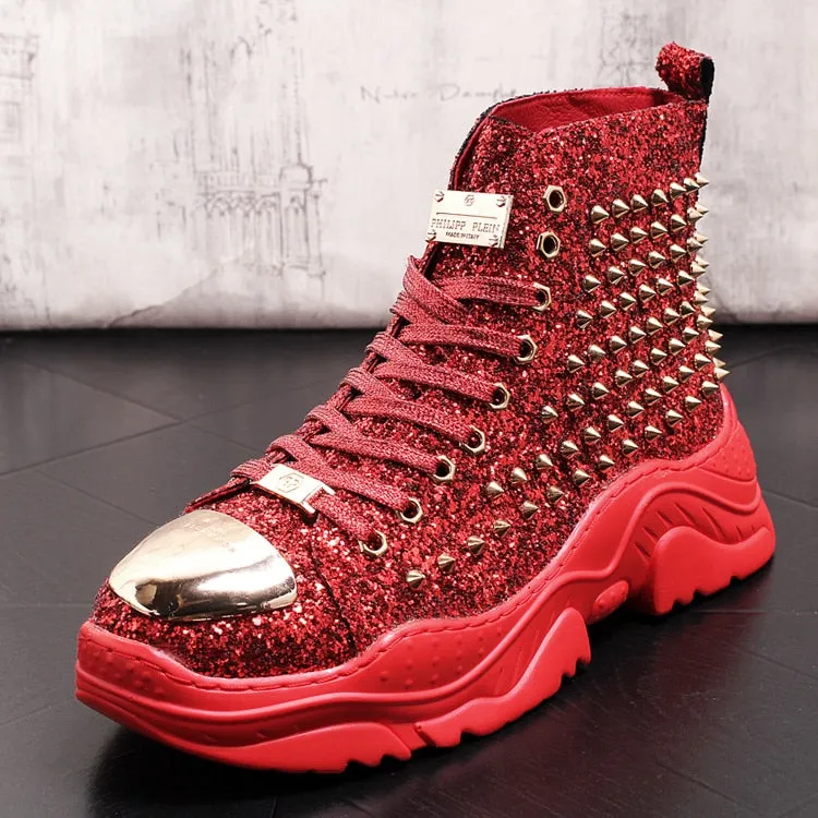 men luxury fashion prom nightclub dress soft leather rivets shoes platform motorcycle punk ankle boots zapatos de hombre autumn