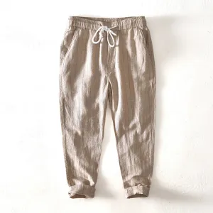 Men's Cotton Linen Multi-Pocket Striped Ankle Pants - Casual Loose Long Trousers for a Wild, Adventurous Style