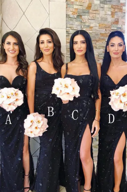 Mermaid Sweetheart Sweep Train Lace Bridesmaid Dress with Split Flowers OHS086