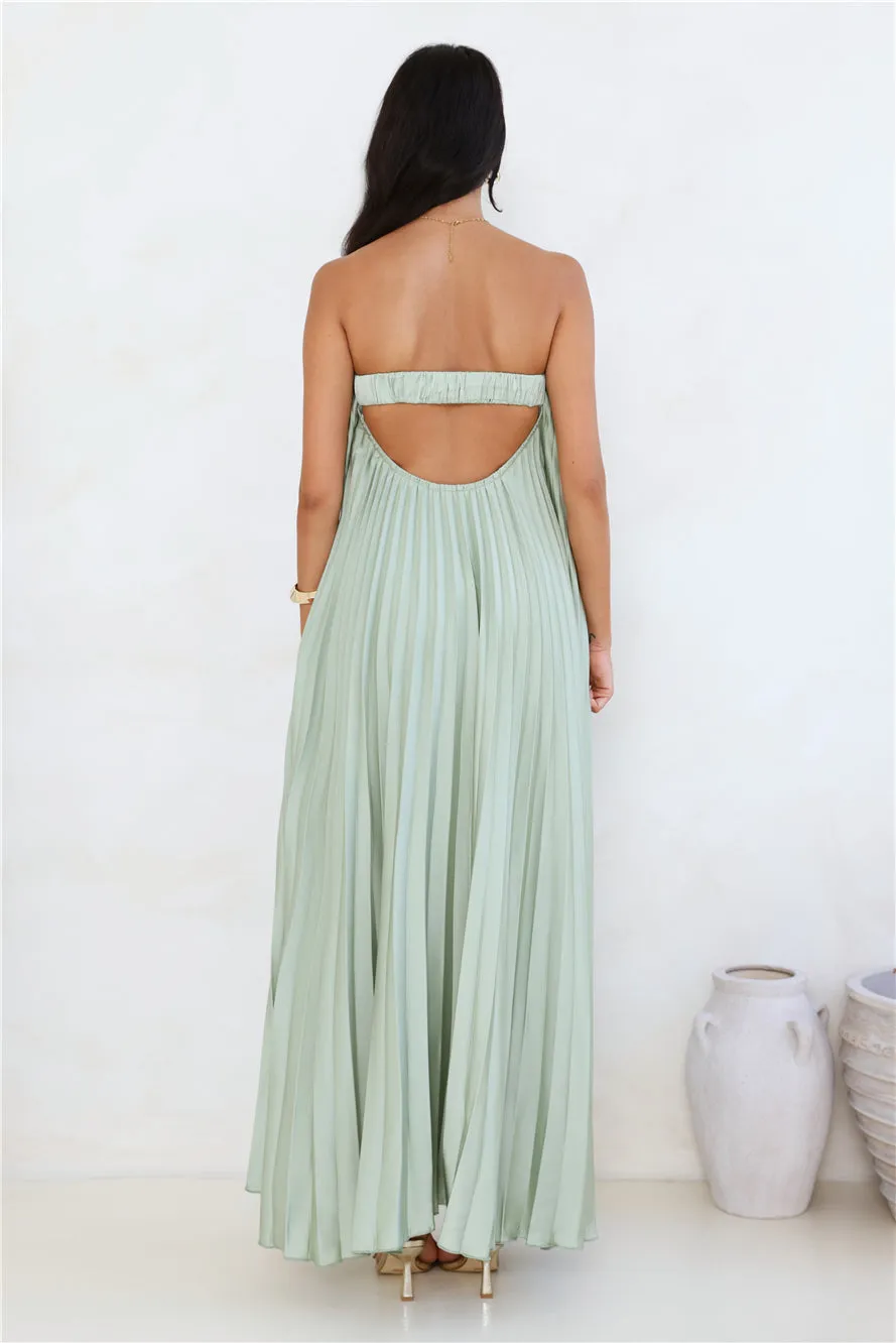 Moonlit Sea Pleated Strapless Maxi Dress Sage