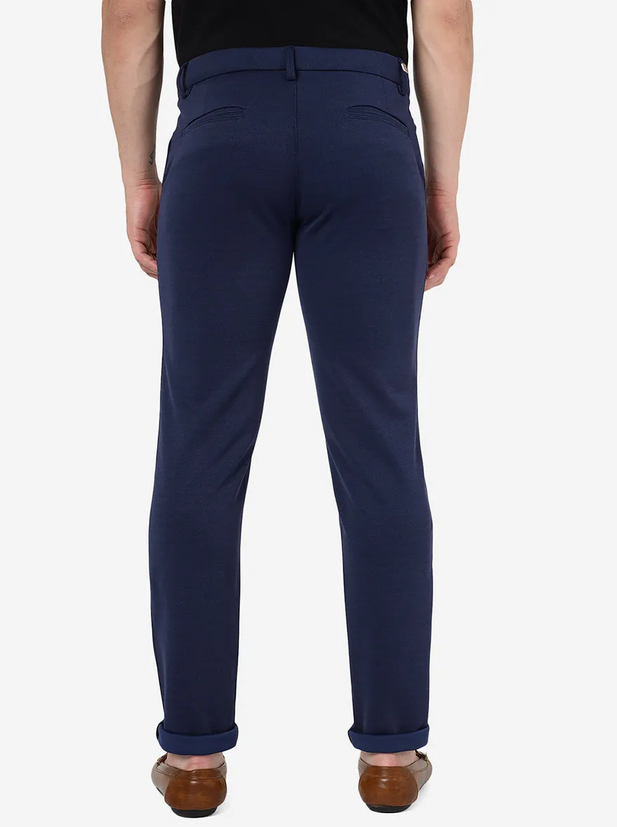 Navy Blue Solid Venice Fit Casual Trouser | JadeBlue