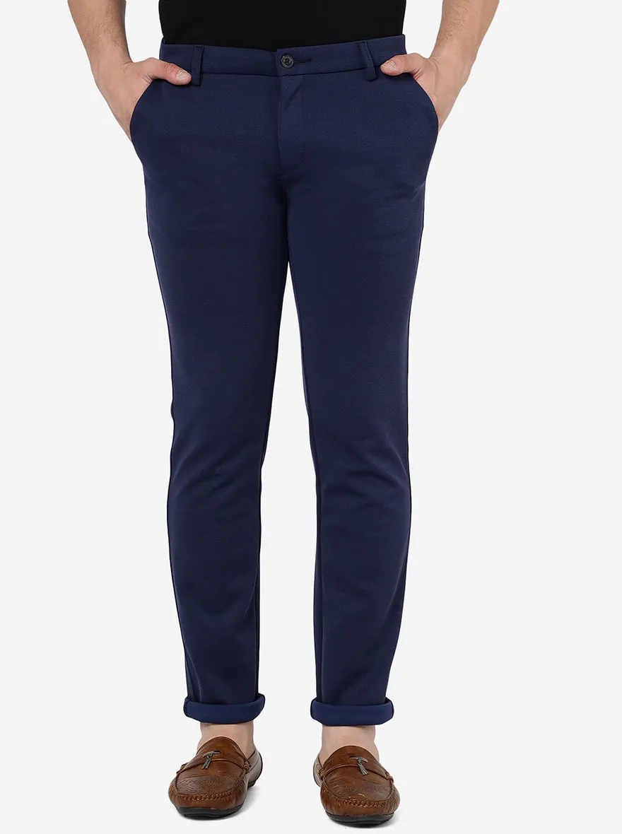 Navy Blue Solid Venice Fit Casual Trouser | JadeBlue