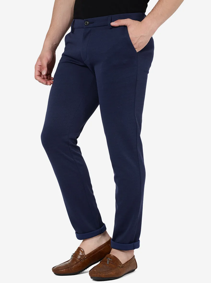 Navy Blue Solid Venice Fit Casual Trouser | JadeBlue