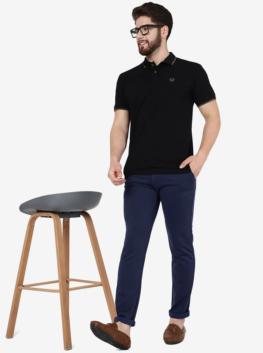 Navy Blue Solid Venice Fit Casual Trouser | JadeBlue