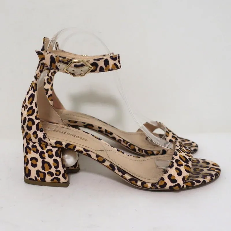 Nicholas Kirkwood Faux Pearl Sandals Miri Leopard Print Grosgrain Size 38