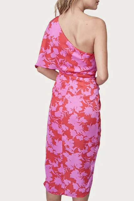 ONE-SHOULDER DRAPED ASYMMETRIC DRESS