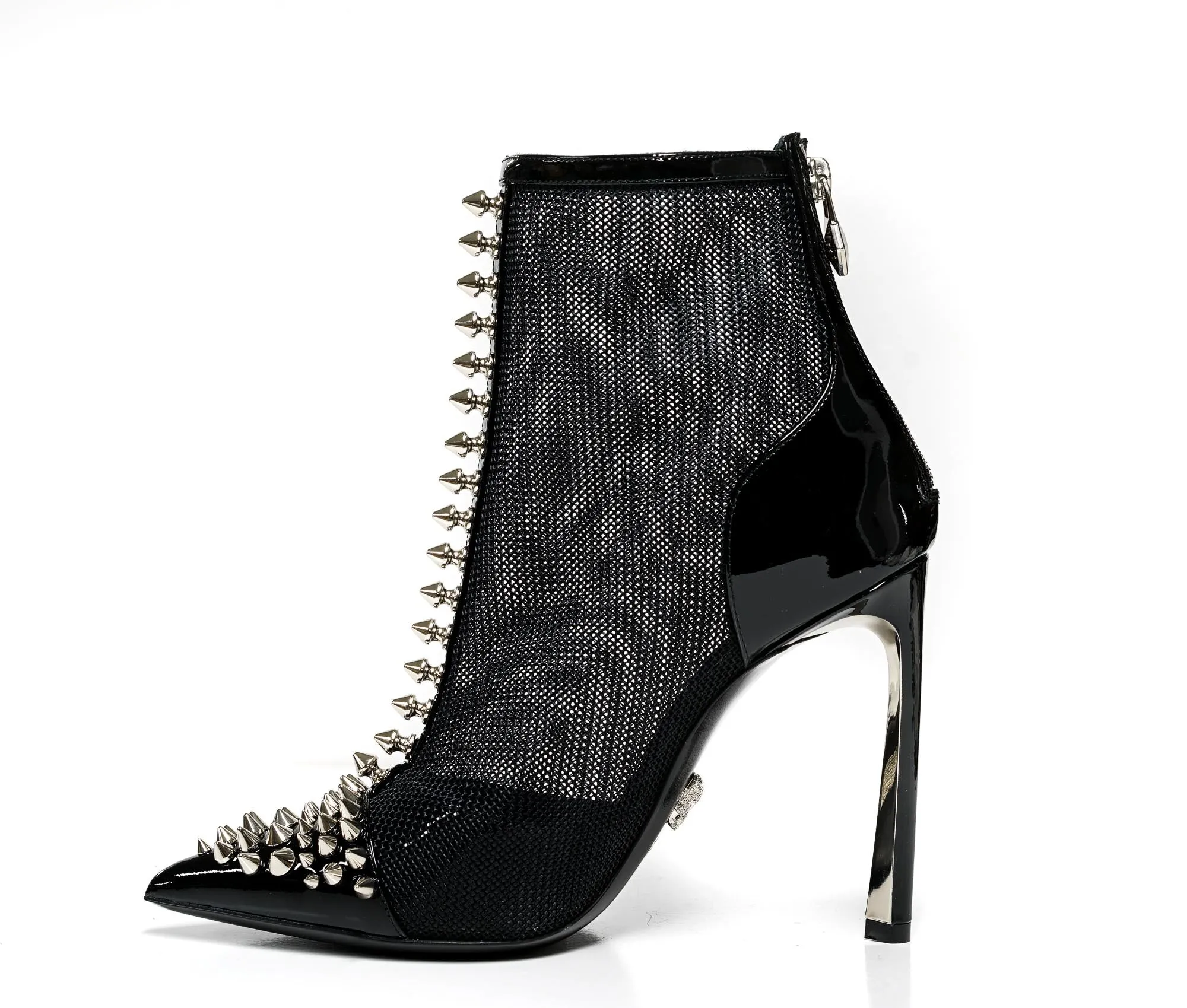Philipp Plein Women's Black Patent Leather with Mesh Boots AOS9009