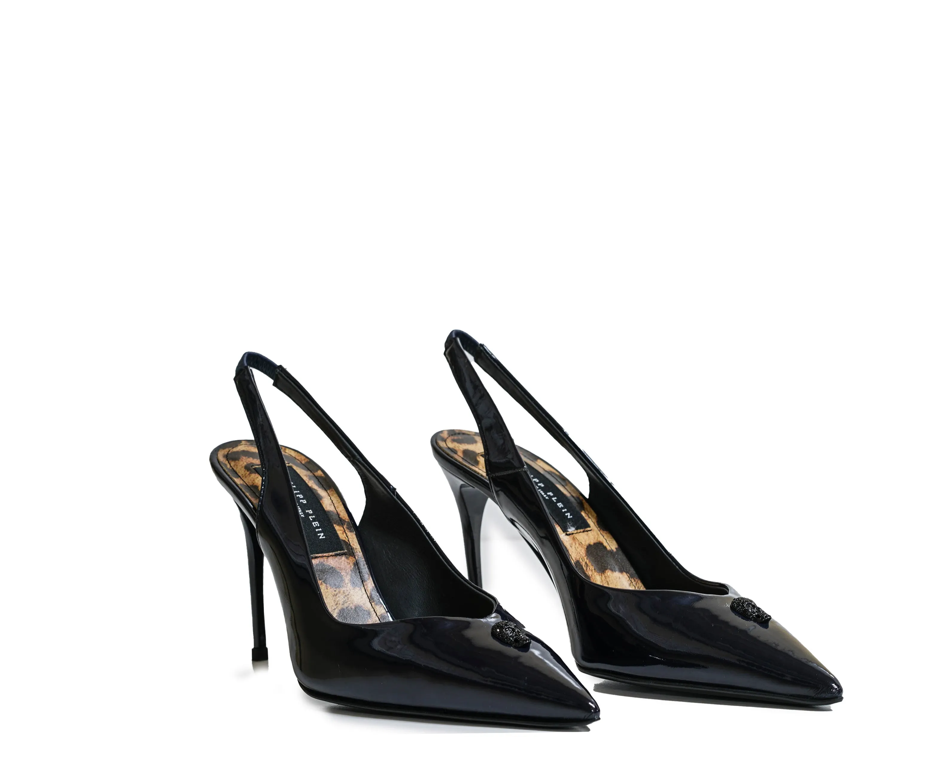 Philipp Plein Women's Black Patent Skull Slingback 901 90