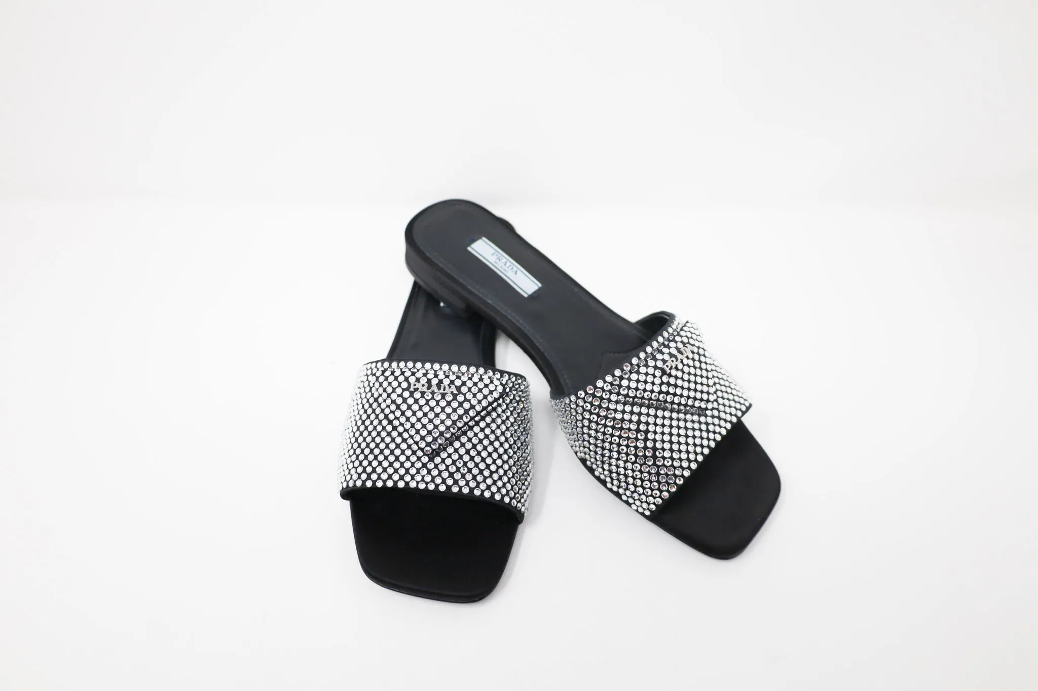Prada Crystal Satin Slides with crystals