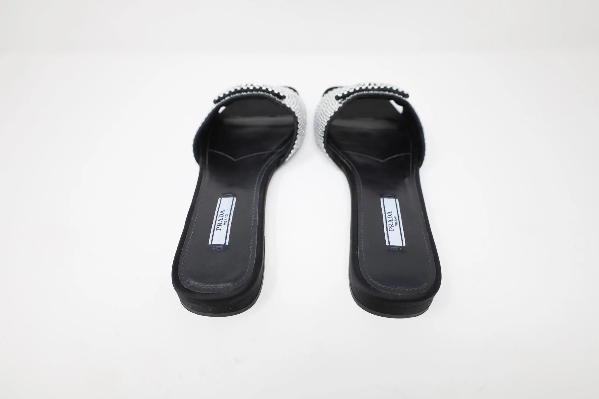 Prada Crystal Satin Slides with crystals