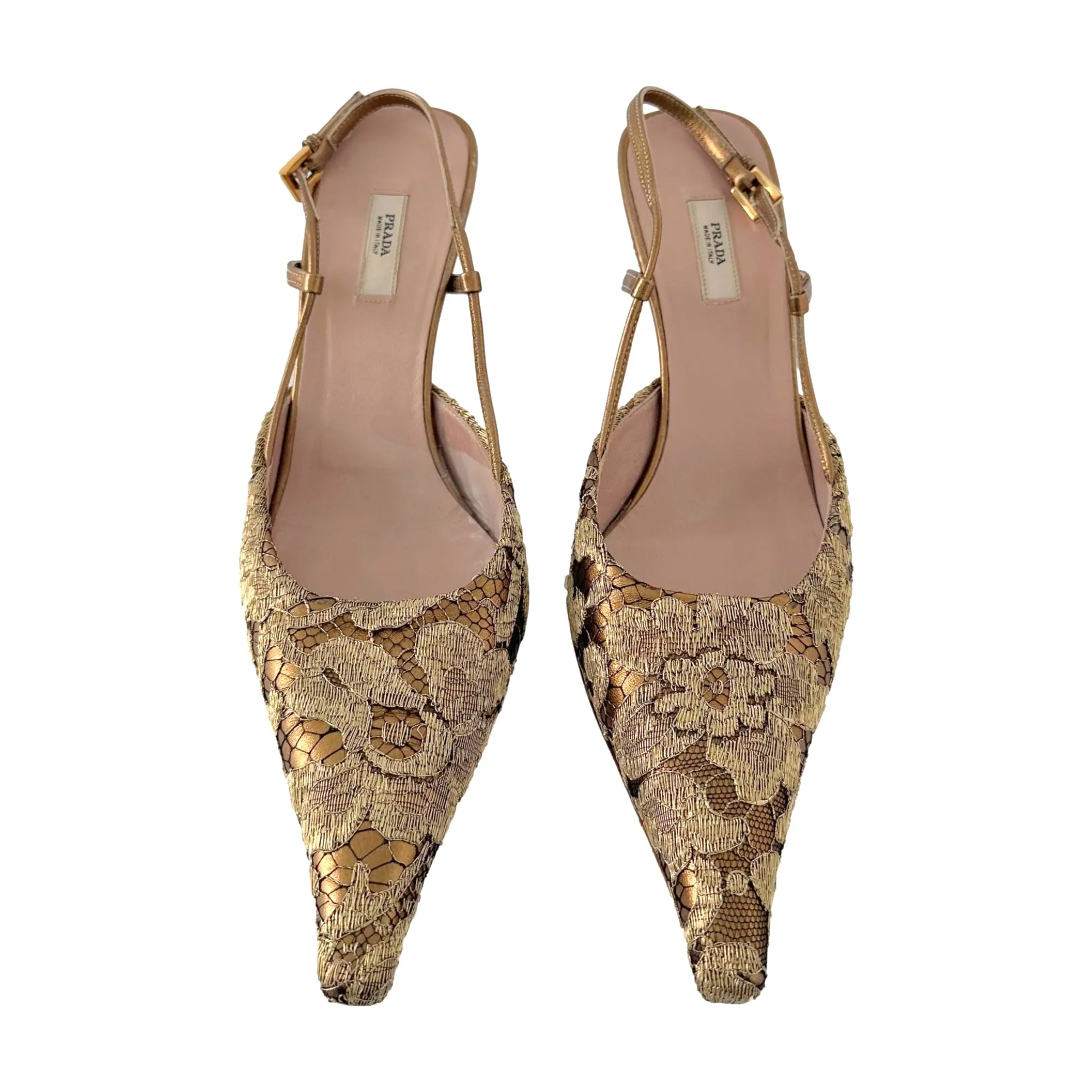 Prada Gold Lace Heels