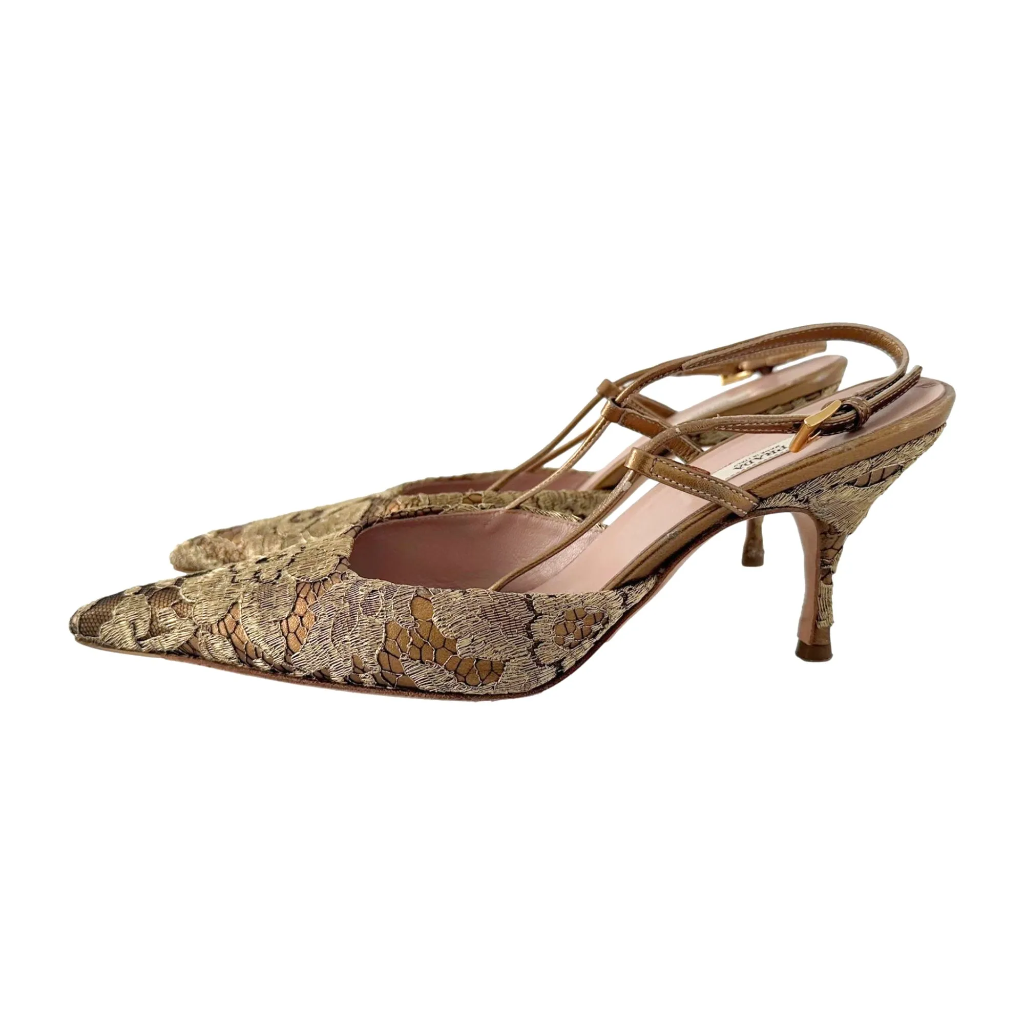 Prada Gold Lace Heels