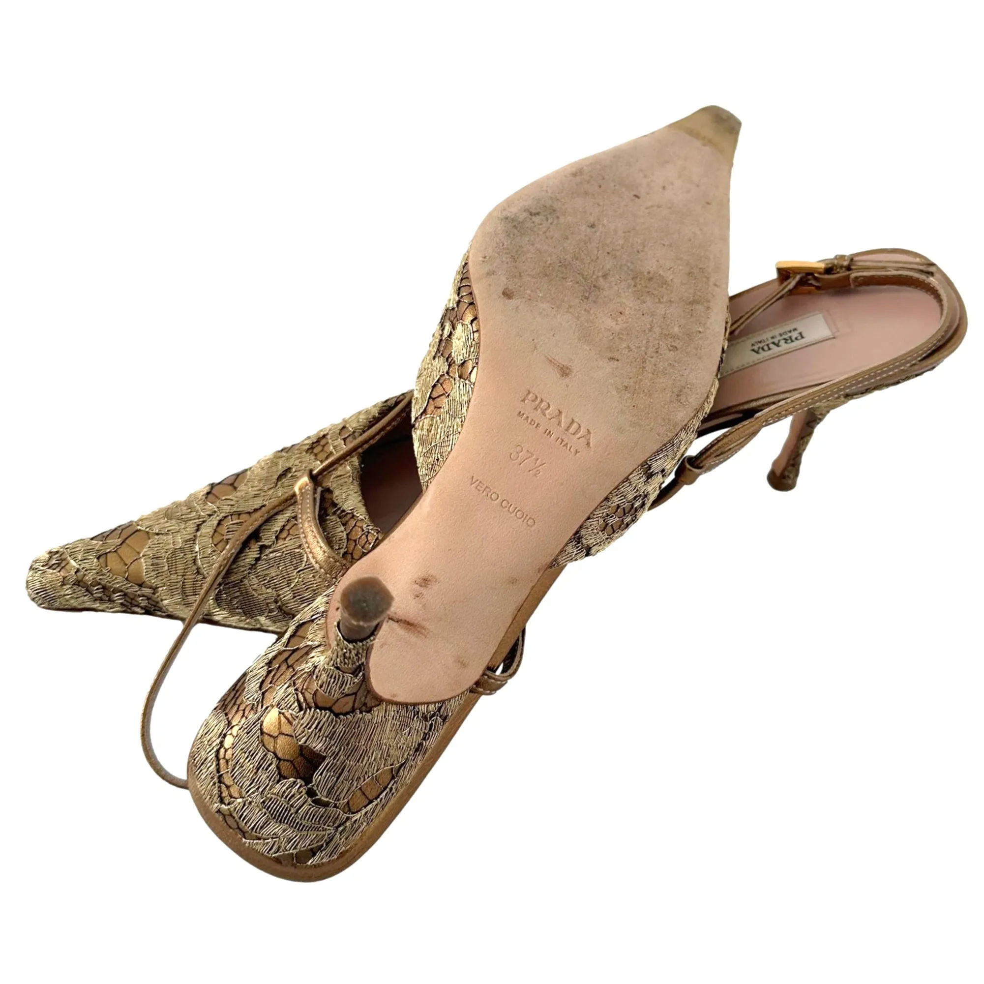Prada Gold Lace Heels