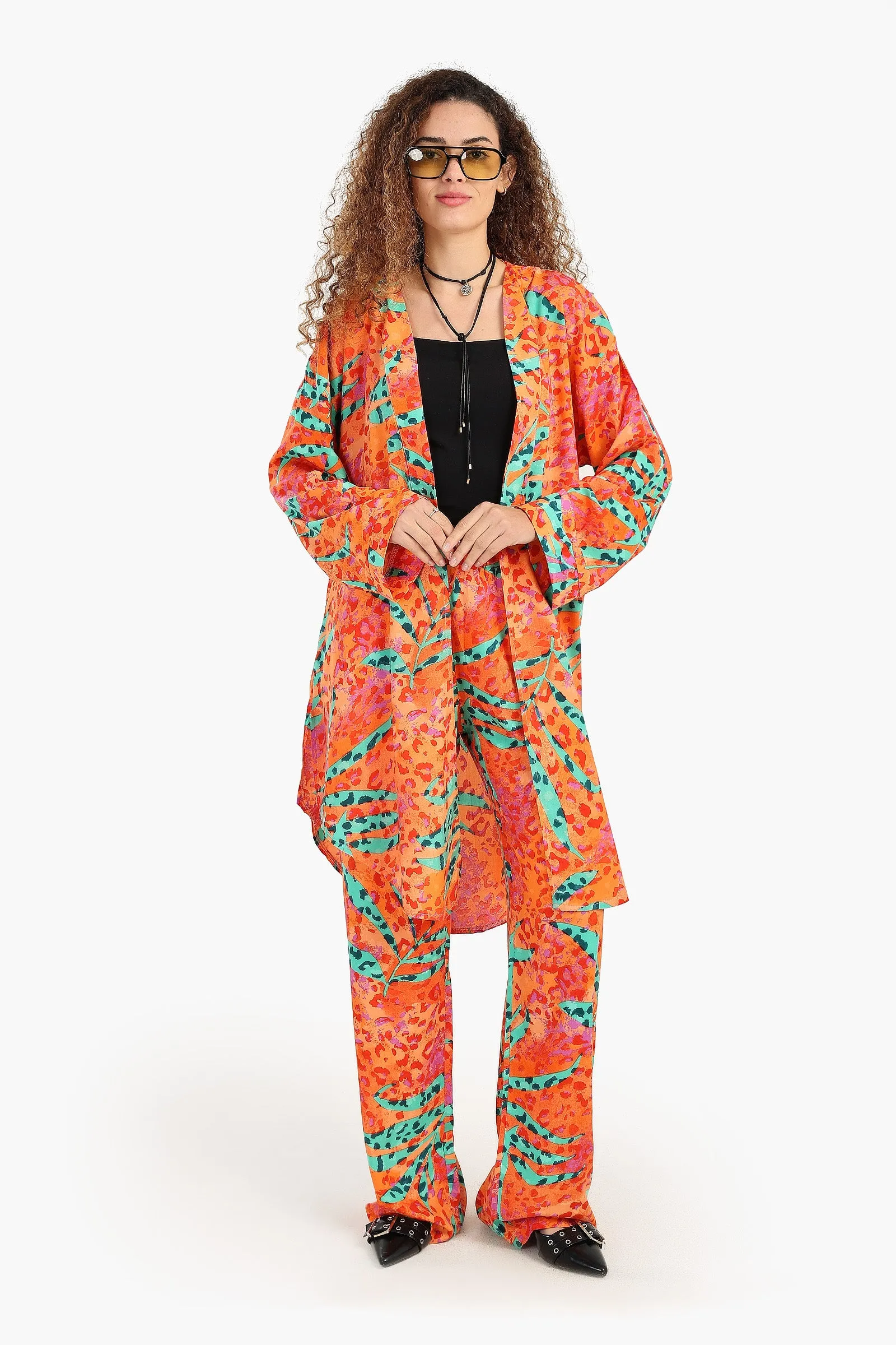 Printed Cardigan with Side Slits