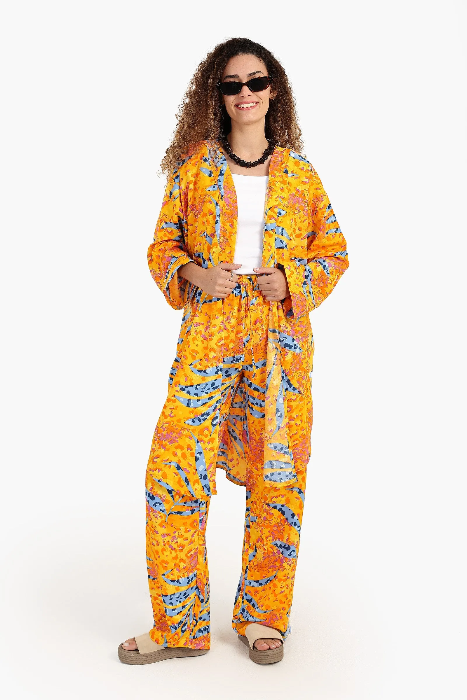 Printed Cardigan with Side Slits