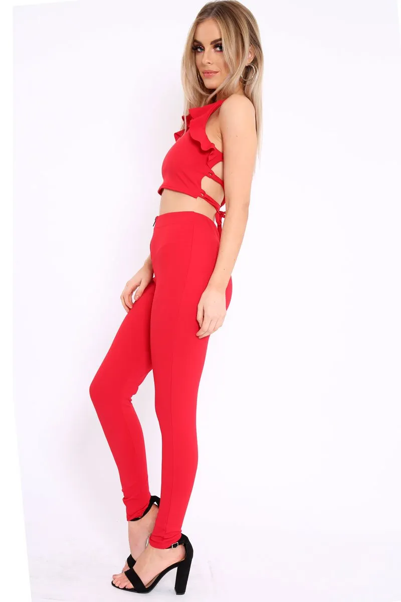 Red Frill Cami and Trousers Co-ord - Autymn