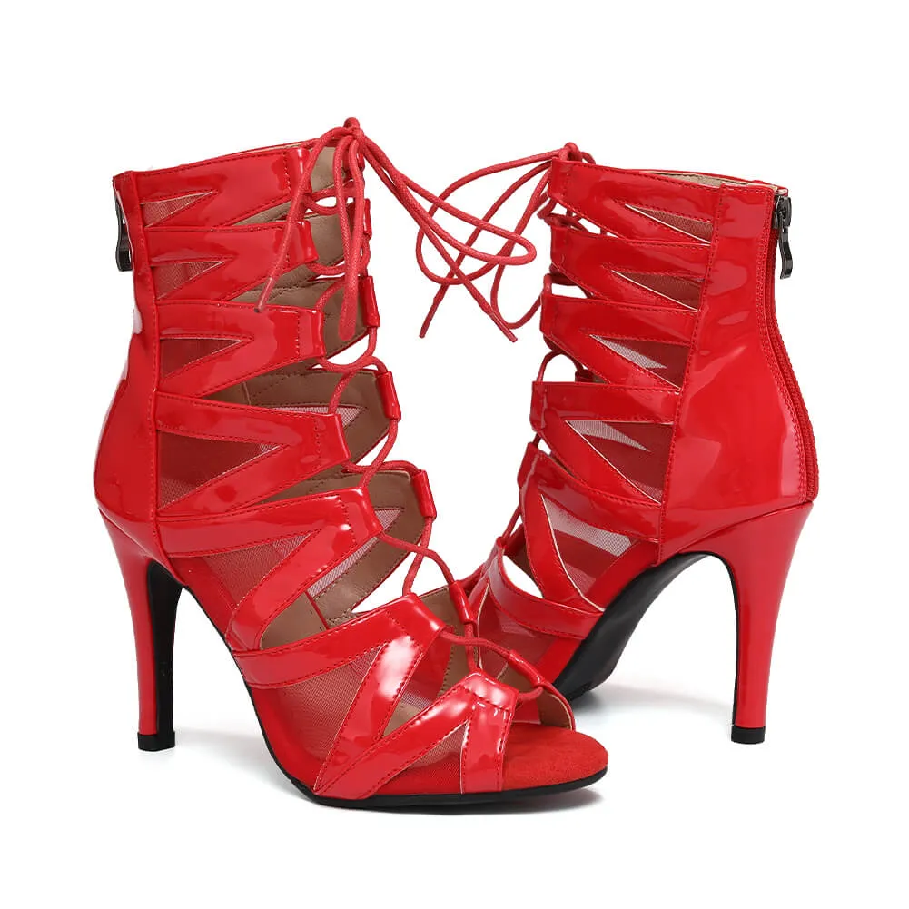 Red Lace-up Latin Jazz Dance High Heels
