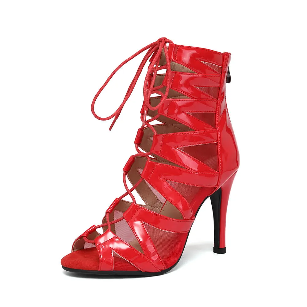 Red Lace-up Latin Jazz Dance High Heels