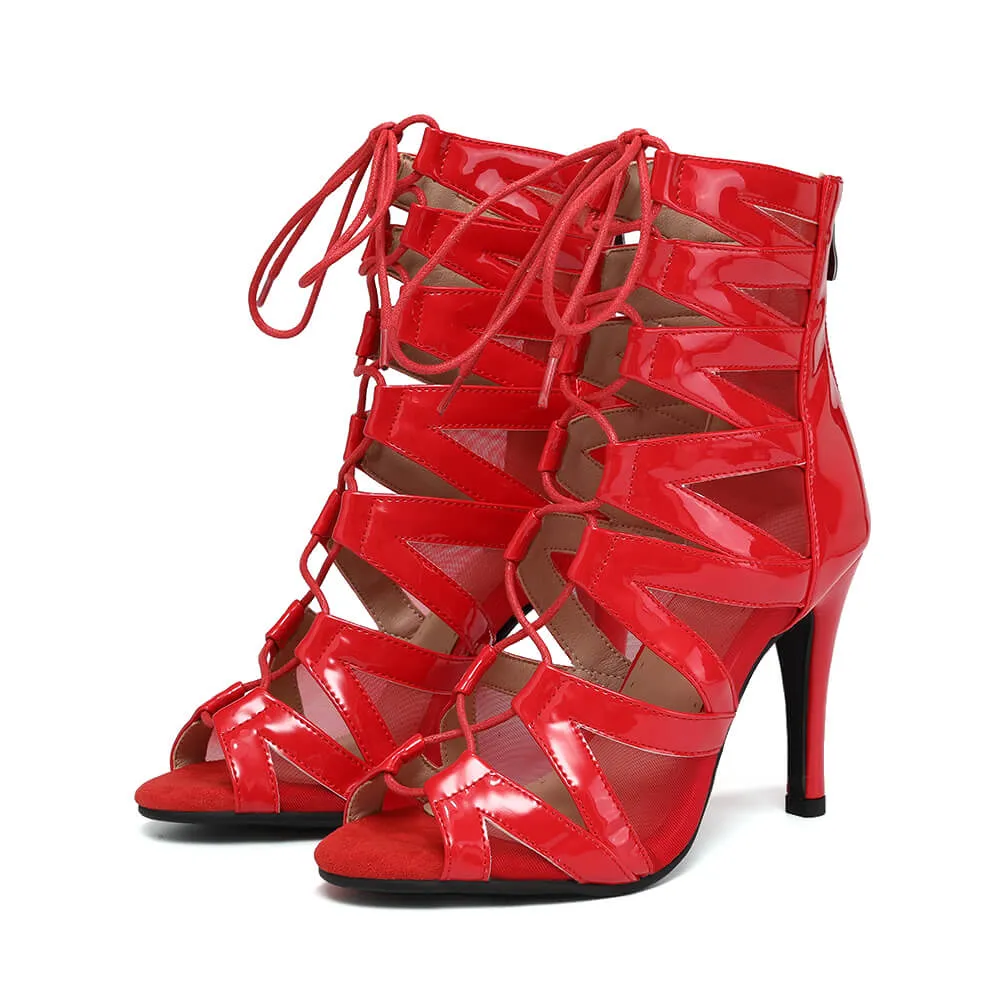 Red Lace-up Latin Jazz Dance High Heels