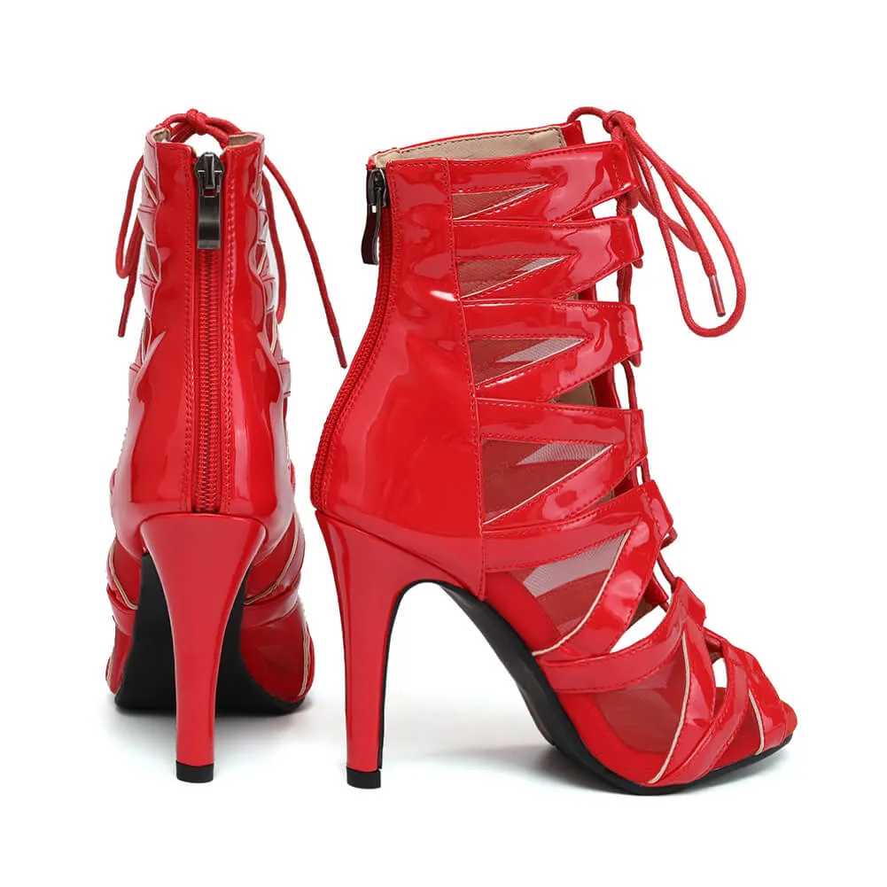 Red Lace-up Latin Jazz Dance High Heels
