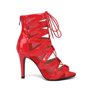 Red Lace-up Latin Jazz Dance High Heels