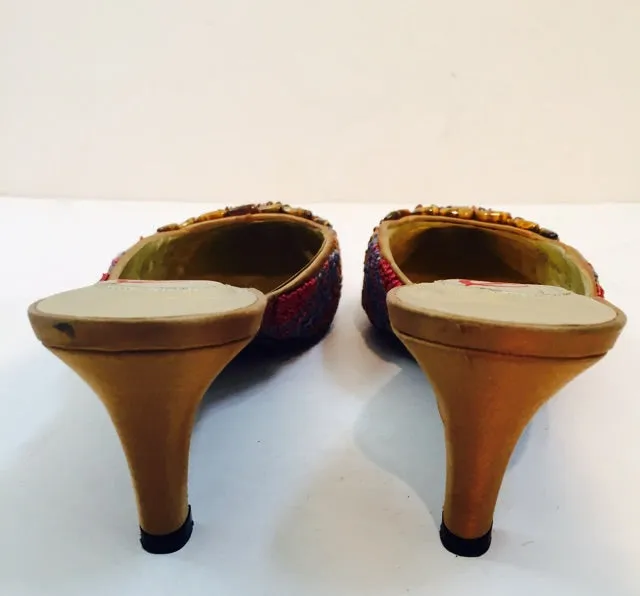 RENAUD PELLEGRINO Pointed Toe Mule Heels with Crafted Beaded Detail Size 6