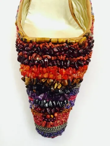 RENAUD PELLEGRINO Pointed Toe Mule Heels with Crafted Beaded Detail Size 6