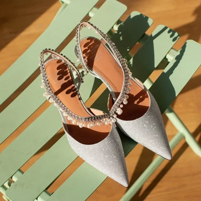 rhinestone pearl tassel high heel