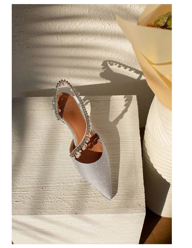 rhinestone pearl tassel high heel