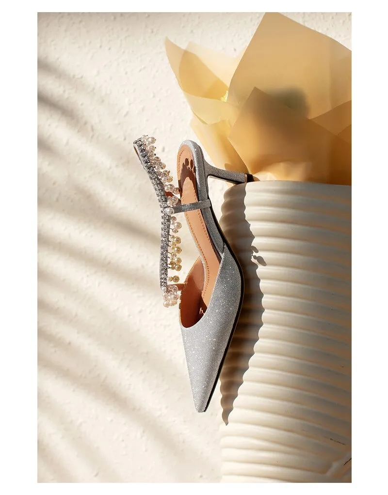 rhinestone pearl tassel high heel
