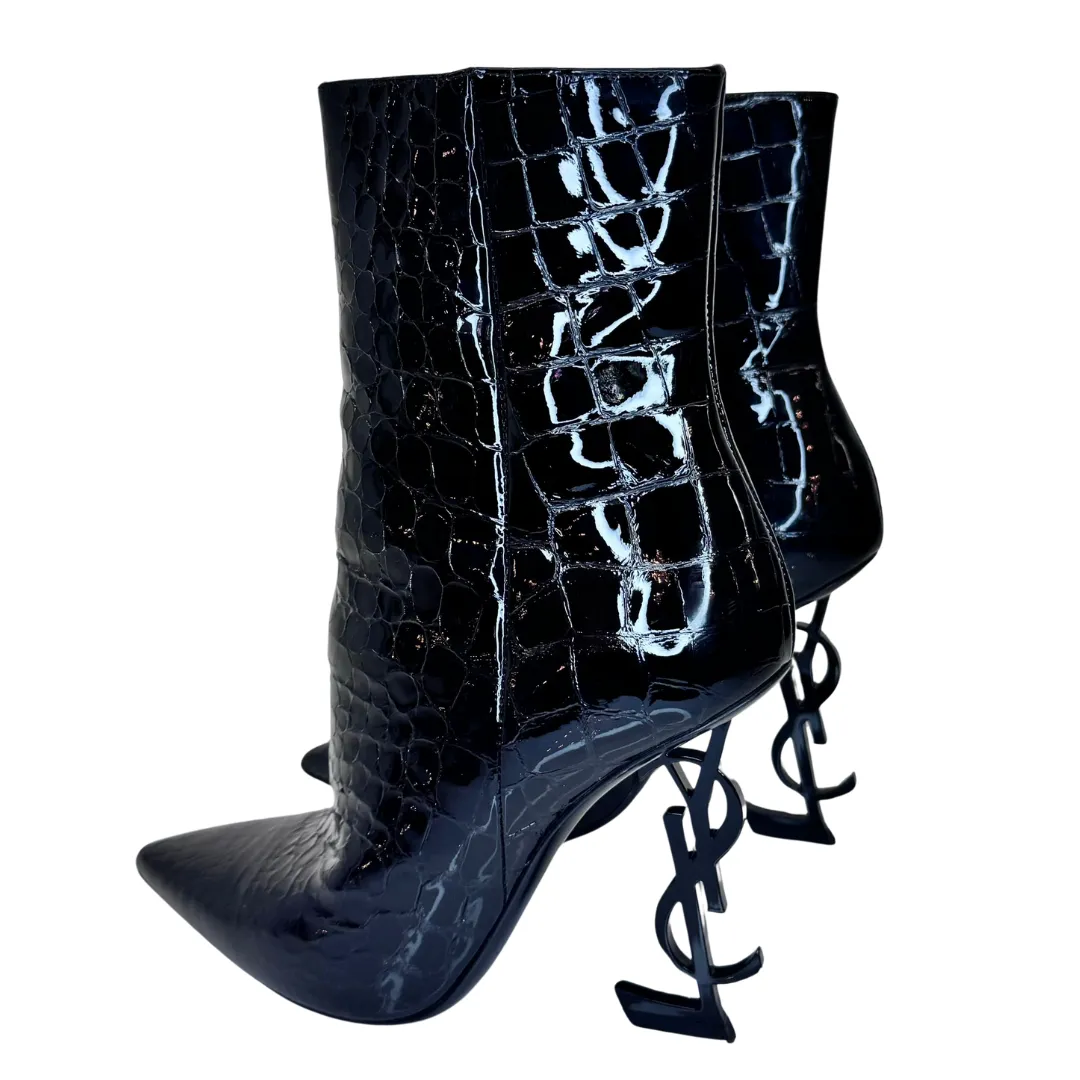 SAINT LAURENT Opyum Patent Leather Booties