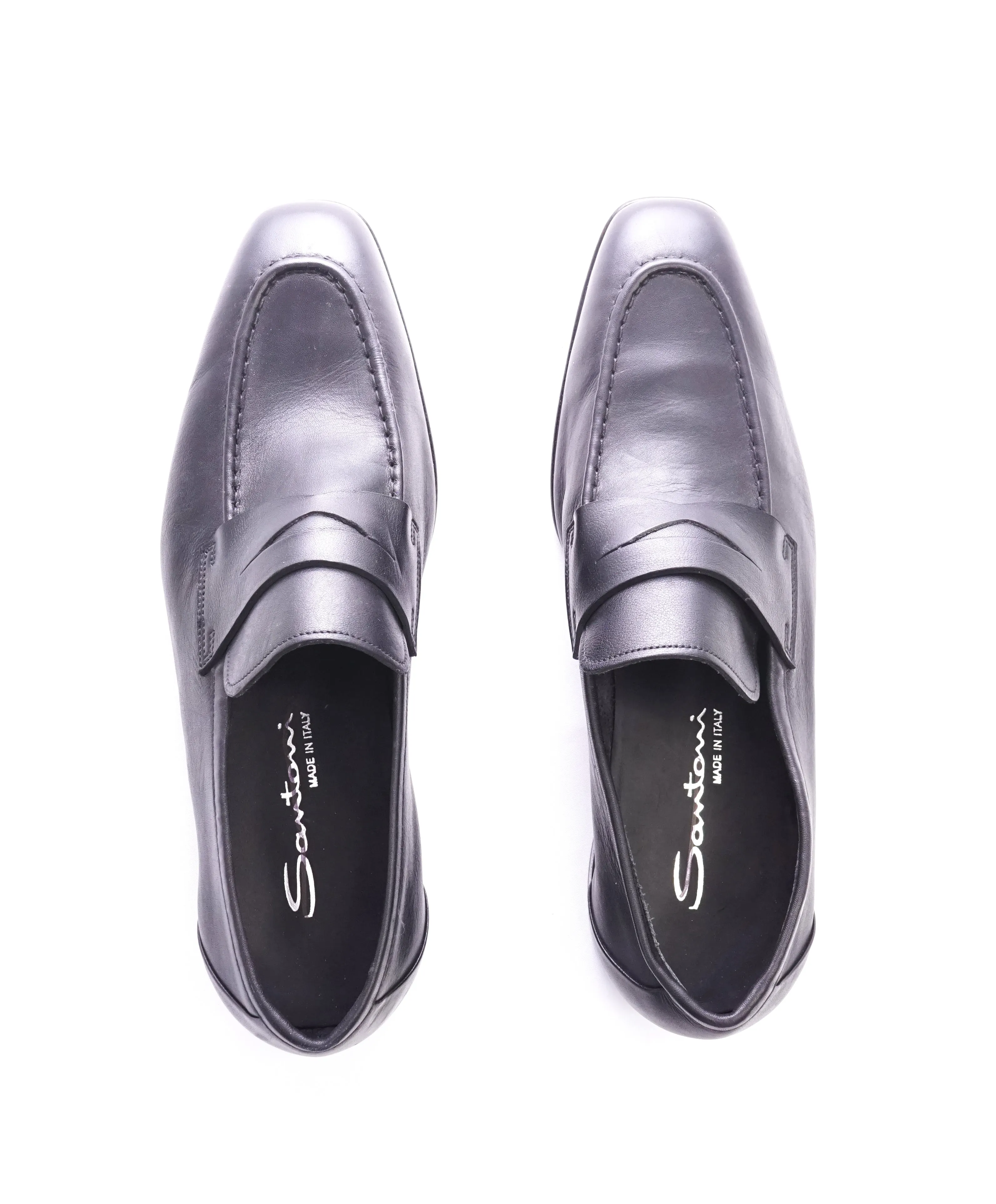 SANTONI - "Made In Italy" Black Round Toe Penny Loafers - 8