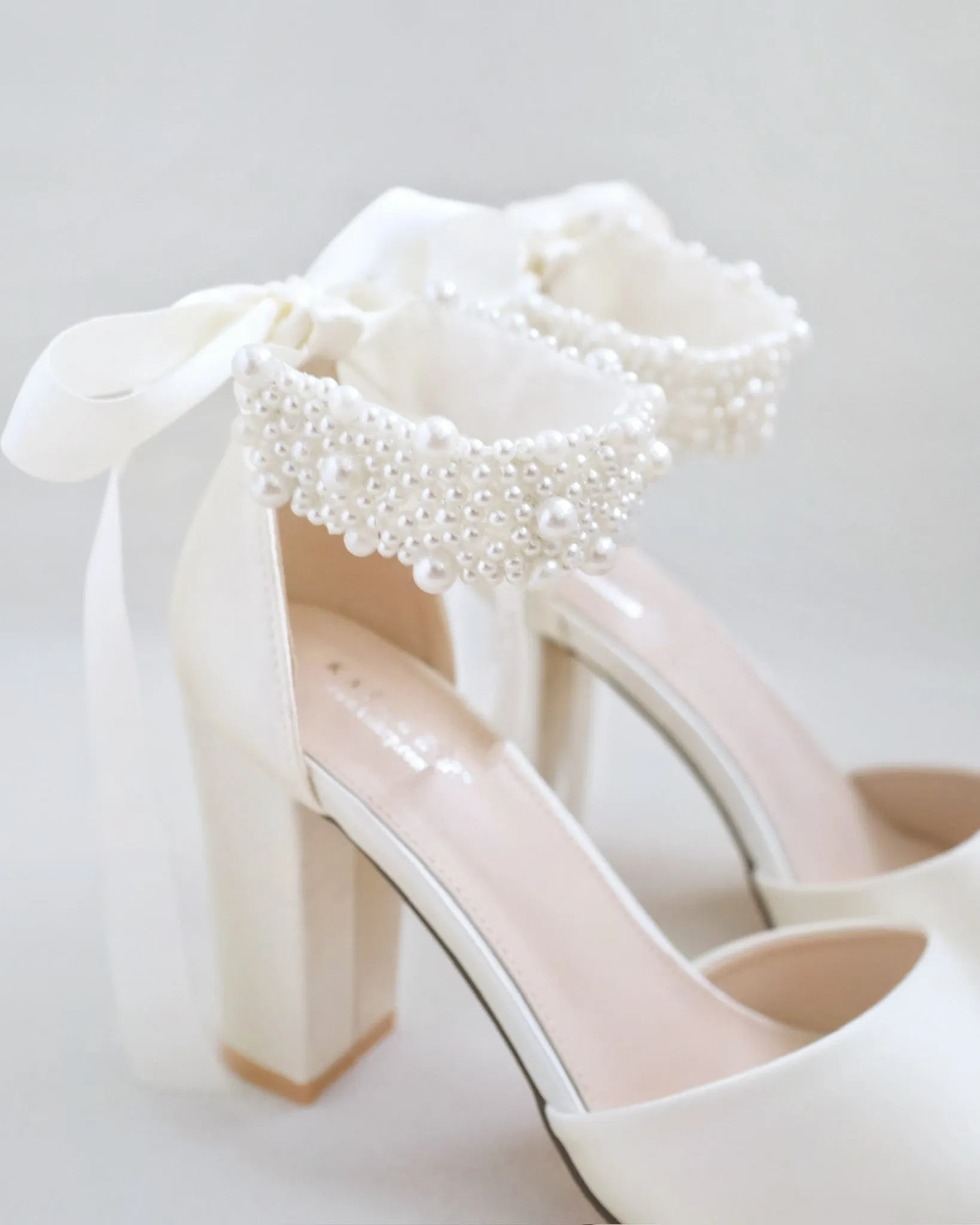 Satin Block Heel Wedding Sandals with Perla Ankle Strap