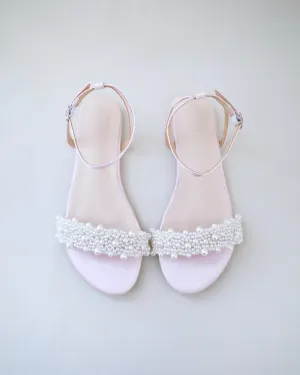 Satin Evening Flat Sandal with Perla Applique