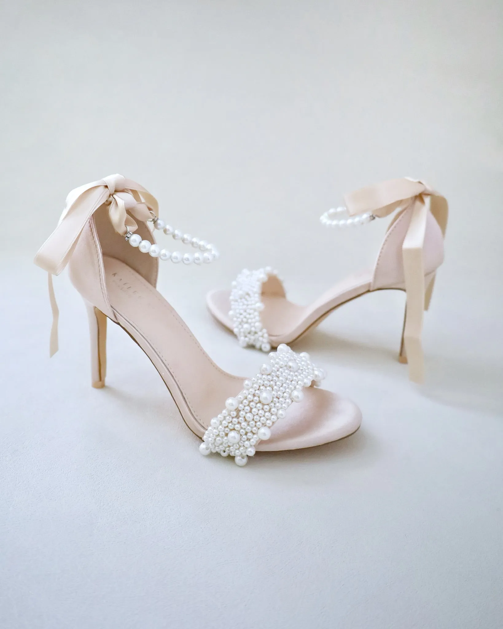 Satin High Heel Evening Sandals with Perla Applique