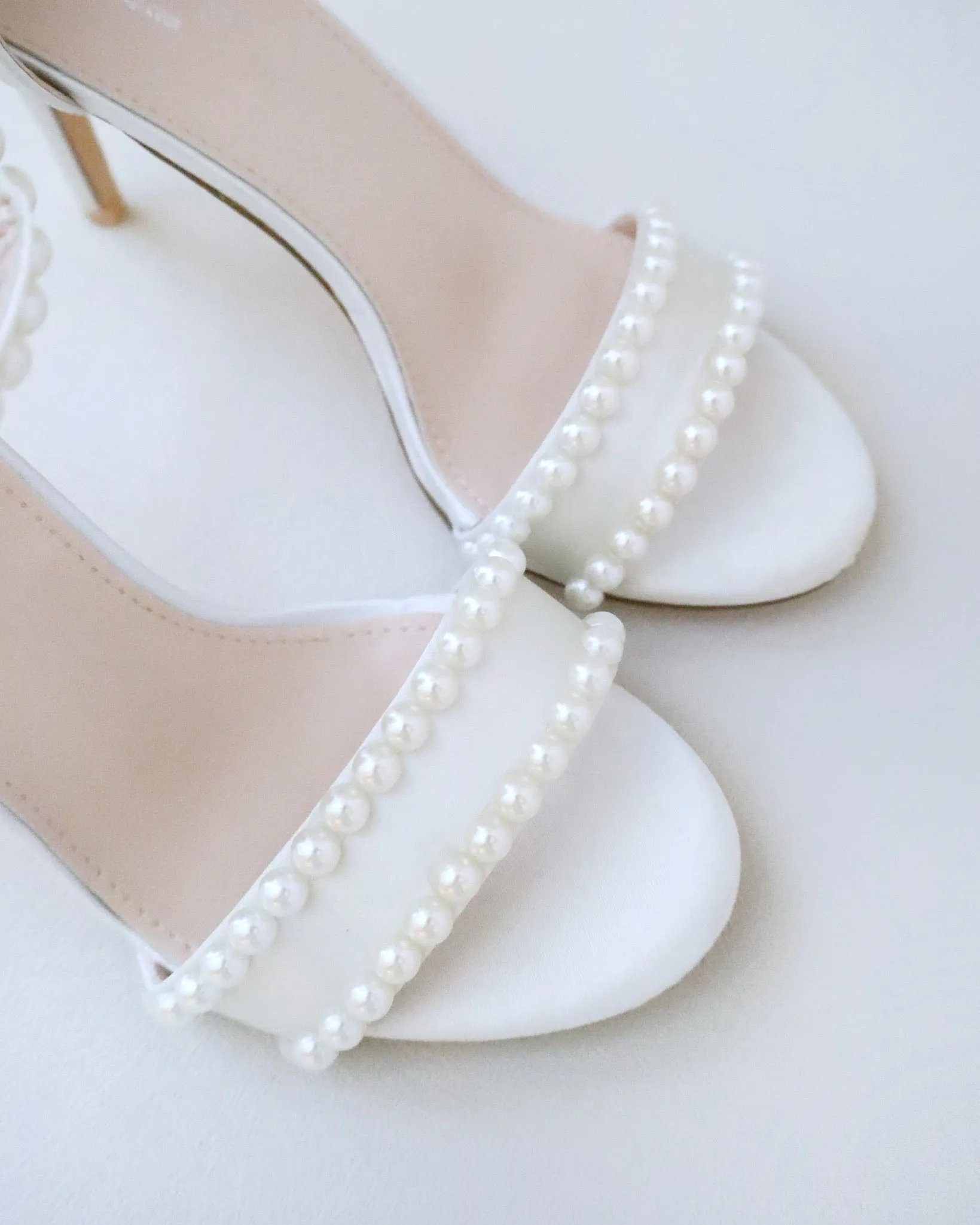 Satin High Heel Wedding Sandals with Pearls