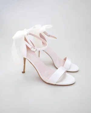 Satin High Heel Wedding Sandals with Satin and Pearls Back Bow