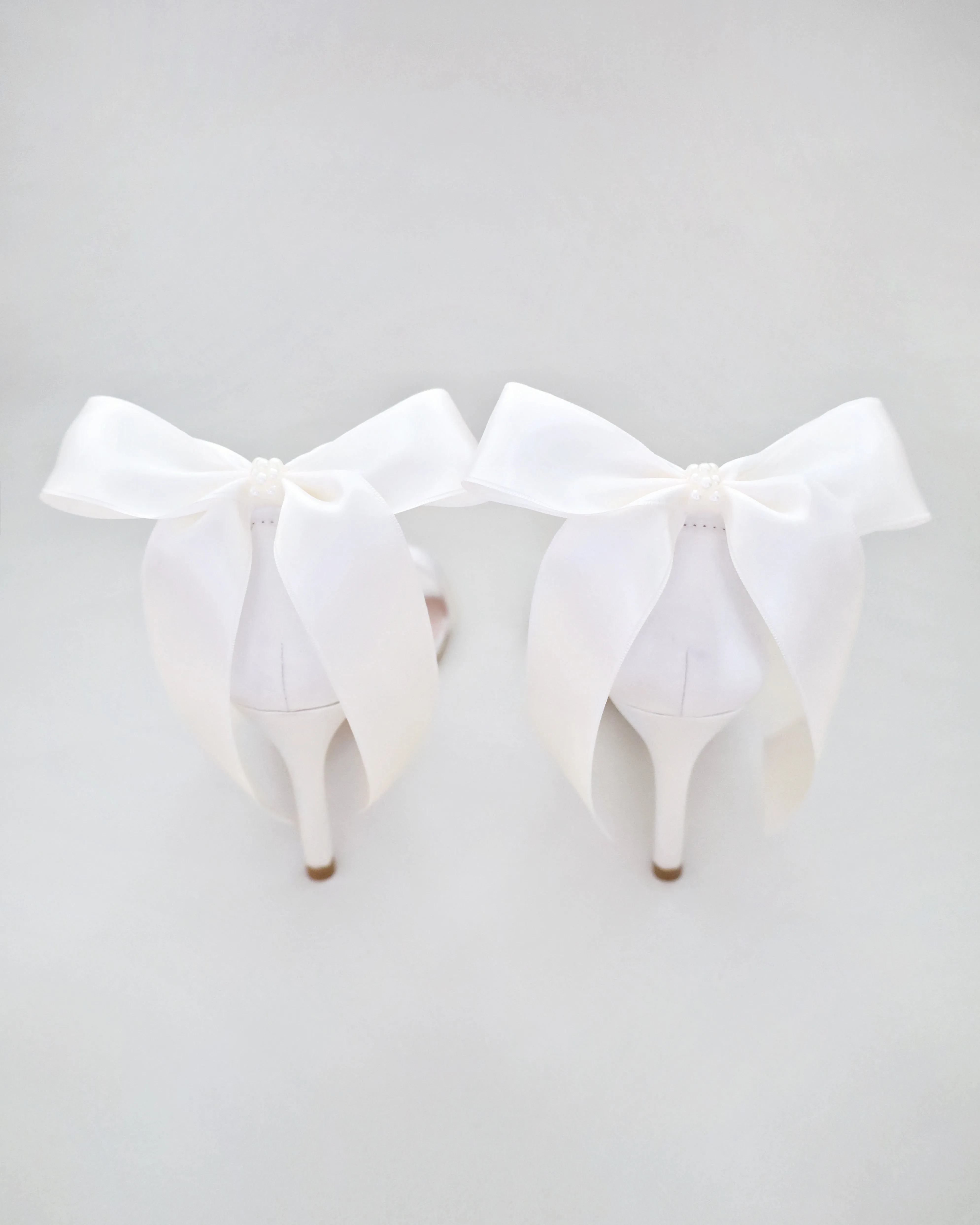 Satin High Heel Wedding Sandals with Satin and Pearls Back Bow