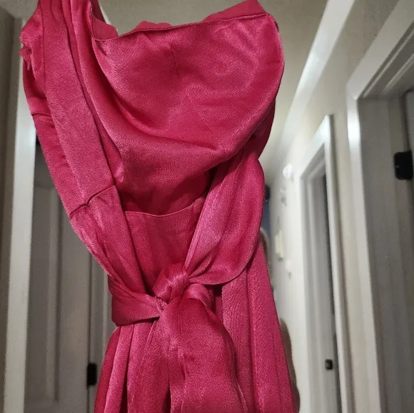 SELFIE LESLIE DON'T WAIT UP ONE SHOULDER WAIST TIE DRESS HOT PINK