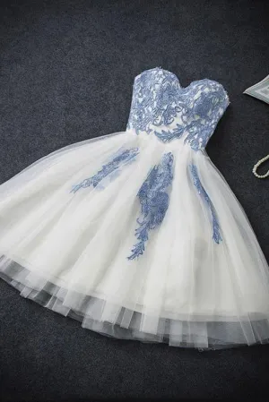 Sexy Homecoming Dress A-line Sweetheart Sleeveless Tulle Short Prom Dress Party Dress OHM105