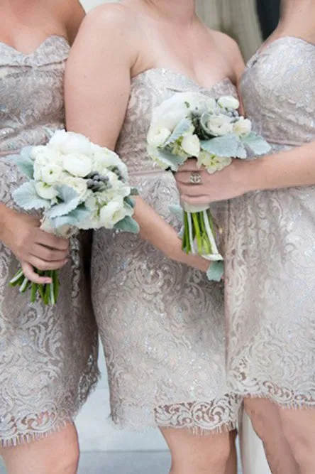 Sheath Sweetheart Above-Knee Lace Bridesmaid Dress OHS080