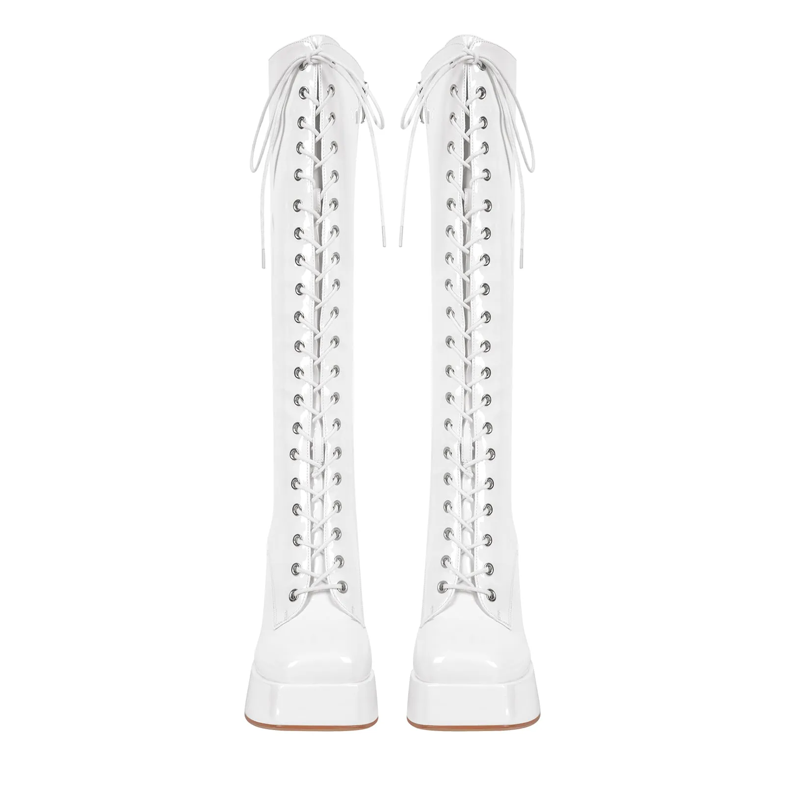 Square Toe Lace up Chunky Heels Boots