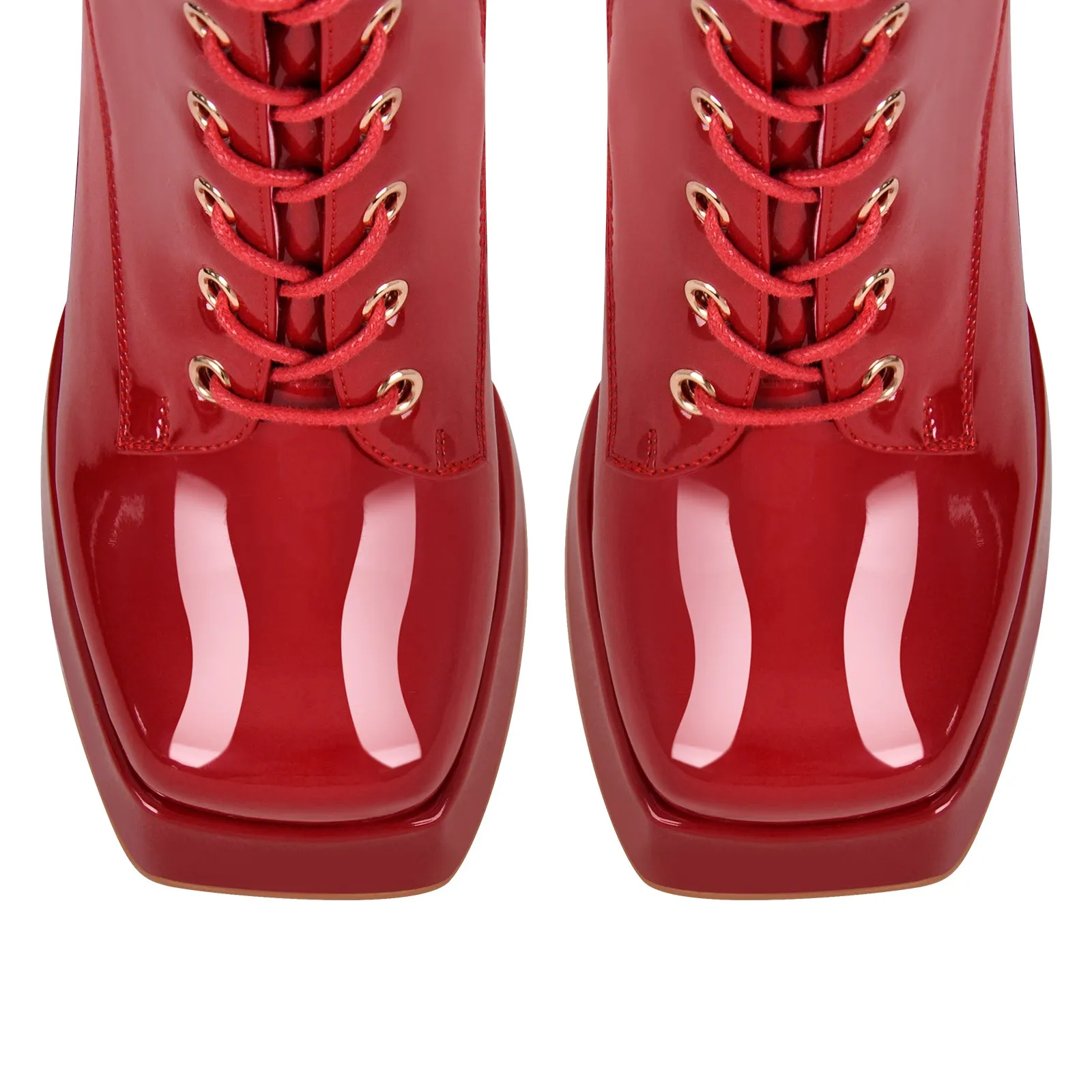 Square Toe Lace up Chunky Heels Boots