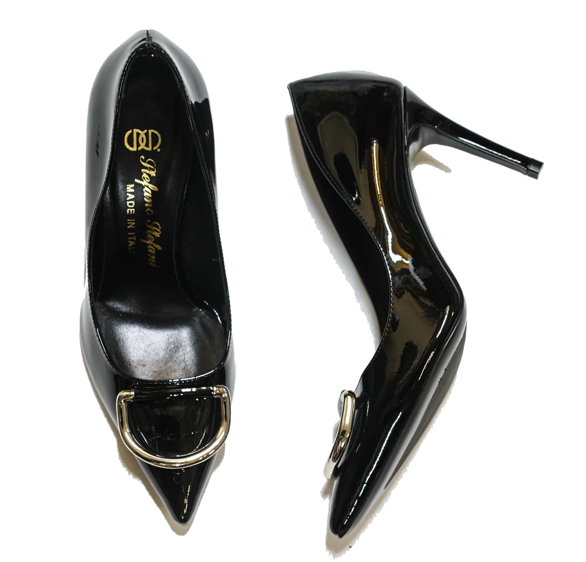 Stefano Stefani Women's Patent Black & Silver Shoe 7607.  40% OFF