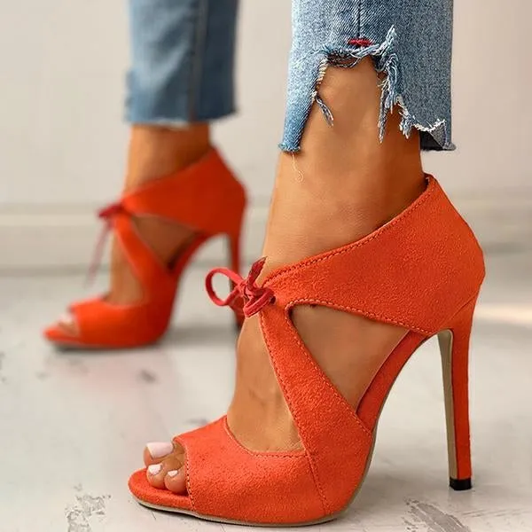 Suede Peep Toe Cutout Thin Heels