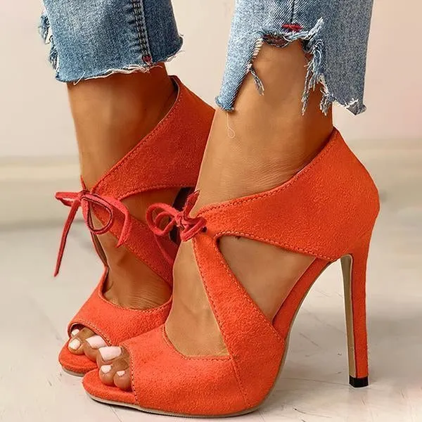 Suede Peep Toe Cutout Thin Heels